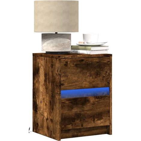 Nachttische mit LED-Leuchten 2 Stk. Räuchereiche Holzwerkstoff