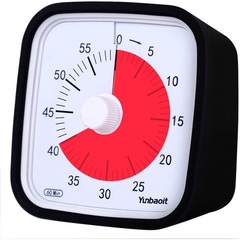 Minuteur Analogique 60 Minutes, Outil de Gestion Visuelle du Temps pour Cuisine, Bureau, Maison et École, sans Tic-Tac, Alarme Sonore en Option - Modèle Noir (1/5)