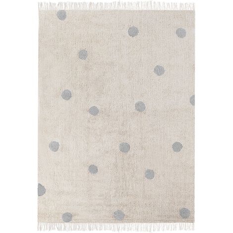 Tappeto per aree in cotone beige e grigio con motivo a pois 140 x 200 cm a pelo basso per la sala giochi dei bambini