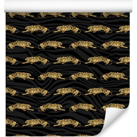 Papel pintado tropical negro y dorado, formas suaves, 50x1000 cm (1/5)