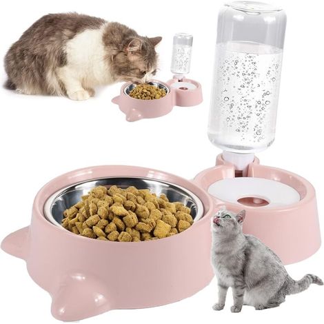 Double Bol pour Chat,Chargeur pour Animaux De Compagnie à Double Bol pour chats et chiens de petite taille, Rose Bols pour chats 2 en 1 (1/4)