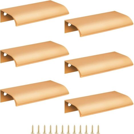 Lot de 6 poignées de placard de cuisine dissimulées en aluminium avec trou central de 64 mm – Poignée de porte invisible pour armoire (1/5)