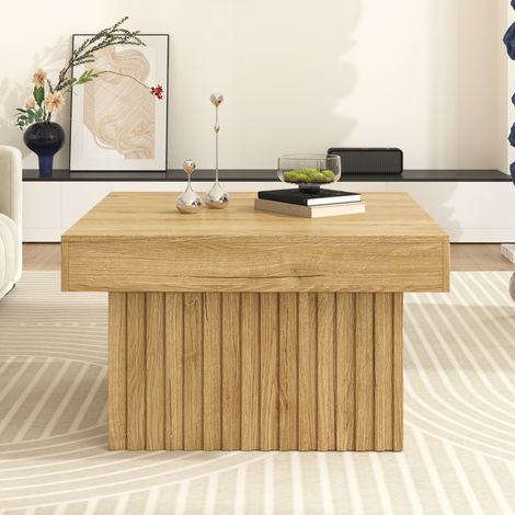 Table Basse Carrée 79x79x46 cm - Design Minimaliste - Structure Panneaux de Particules et MDF - Charge 70 kg - Bois Naturel (1/5)