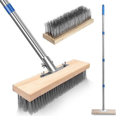 Balai Métallique avec Manche Détachable: Balai en Acier Inoxydable Robuste pour Nettoyage Profond, pour Terrasse, Jardin, Pont, Garage, Douche, Mur (170 cm/Largeur de 30 cm) (1/5)