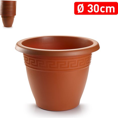 PLASTICFORTE maceta redonda 30x30x23,5cm marron 11274 , Maceta redonda 30 x 30 x 23,5 cm. 11275Fabricada en plástico de alta calidadIncluye cenefa de decoraciónColor ma (1/3)