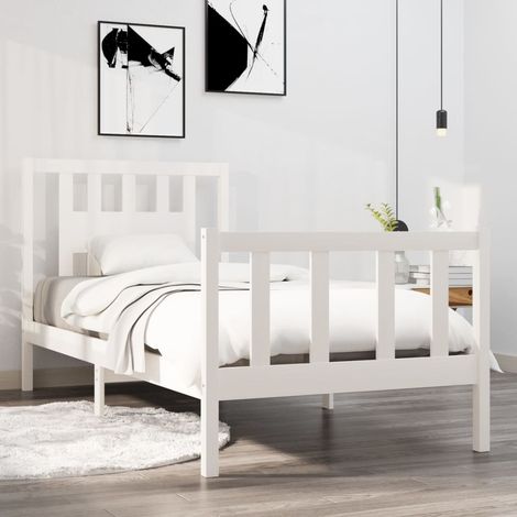 Bed Frame  White  Solid Pine Wood  Single  Durable  Bed Frame vidaXL (1/5)