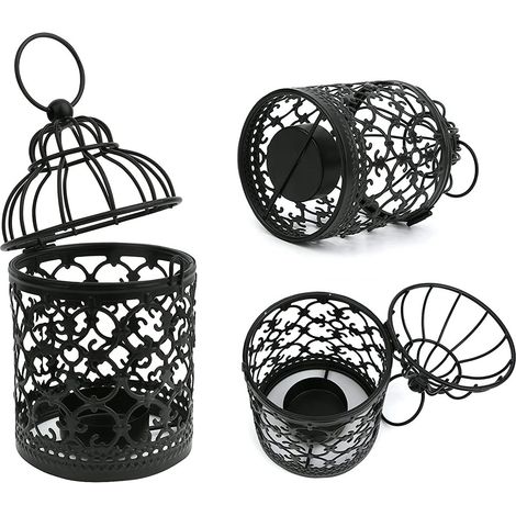 Lot de 2 cages à oiseaux ajourées, lanternes décoratives vintage pour bougies à suspendre ou à poser sur une table, accessoires de décoration pour la maison, les mariages et les fêtes. (1/5)