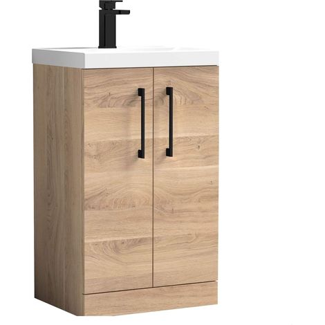 Balterley Bramshall Modern Bathroom 2 Soft Close Door & Mid-Edge Vanity Unit Basin, Bleached Oak, 500mm (1/4)
