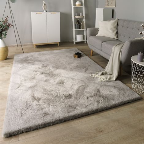 Paco Home Tappeto Salotto Pelo Lungo Shaggy Imitazione Finta Pelliccia Di Coniglio Soffice Grigio, Ø 120 cm tondo