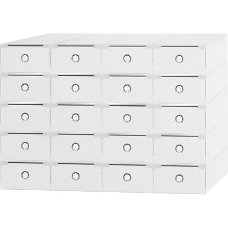 Lot 20 boîtes à chaussures – 31×20×11 cm, tiroir, empilable – Pour sneakers, chaussures plates – Blanc