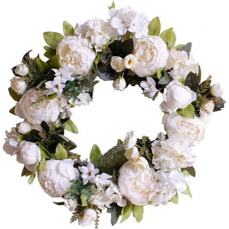 Der Türkranz verschönert die Eingangstür bei Hochzeiten, Geburtstagen und im Wohnzimmer. 1 Stück (40 cm, milchweiße Pfingstrose) - (1/4)
