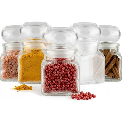 5 barattoli ermetici da 120 ml per spezie, ideali come regalo di nozze o fai da te, con coperchio in vetro. (1/5)