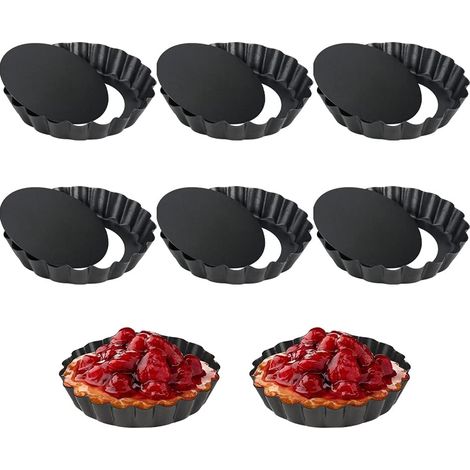 10cm tartlet tin with removable base, non-stick coating, set of 6 - Black