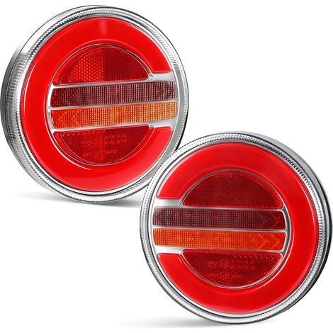 2 Pièces de Feux Arrière de Remorque, Éclairage LED pour Remorque 12V 24V, Feu Arrière Rond Étanche, Feu Arrière Universel en Forme de Hamburger LED pour Camions, Camping‑Cars, Fourgons (1/5)