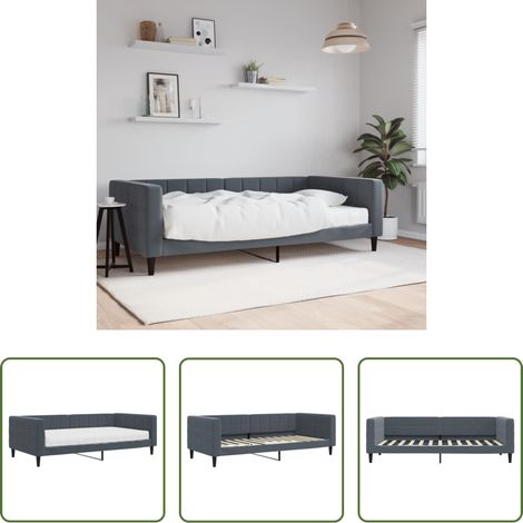 vidaXL Canapé - Lit de jour avec matelas gris foncé 100x200 cm velours (1/5)