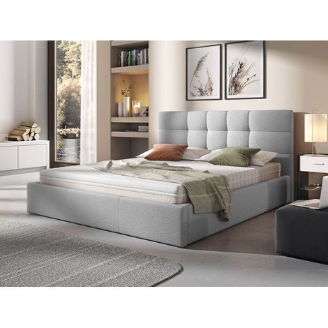 Mael - lit coffre - 160x200 - en tissu - sommier inclus - gris clair