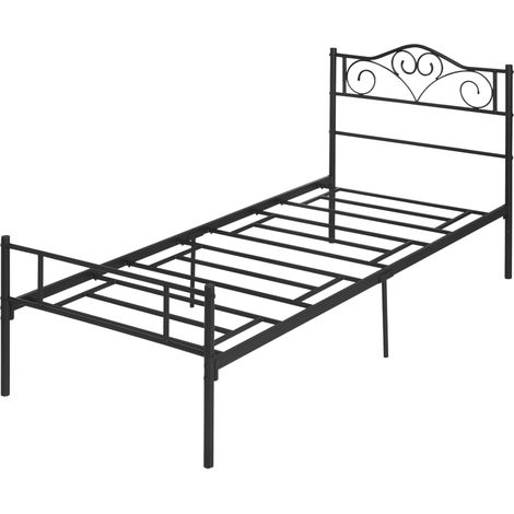 Lit acier 90x200 cm sommier lattes tête pied lit noir 31 cm