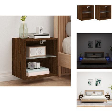 Tables de chevet murales avec lumières LED 2 pcs chêne marron - Table De Chevet Murale - Lampe De Chevet - Éclairage Led - Meubles Tv - Décoration Intérieure (1/5)