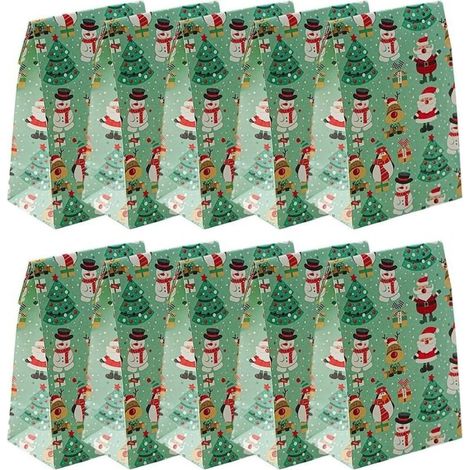 Sacs de Noël, 10 sacs en papier kraft de Noël, sacs-cadeaux de Noël, fournitures de fête en classe, cadeaux de fête, vert (1/5)