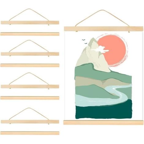 4 Set Cadre Photo Magnétique 31cm, Porte-affiche, Cadre Poster, Cadre Photo Aimanté en Bois Naturel, DIY Cadre Magnétique en Bois (1/4)