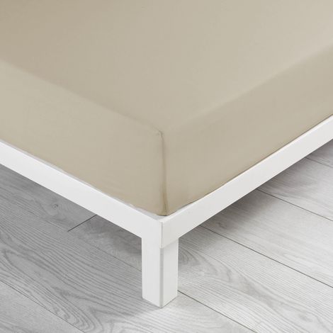 Drap housse 2 personnes 140 x 190 x 30 cm Linette coton lavé 57 fils Beige