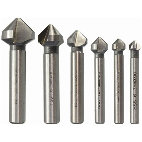 royaluxe -Jeu de 6 fraises à chanfreiner, fraises à chanfreiner HSS à 90°, fraises à chanfreiner cylindriques, outils à visser pour le bricolage, bois, métal, PVC, 6 3/8, 3/10, 4/12, 4/16,5/20,5 mm (1/4)