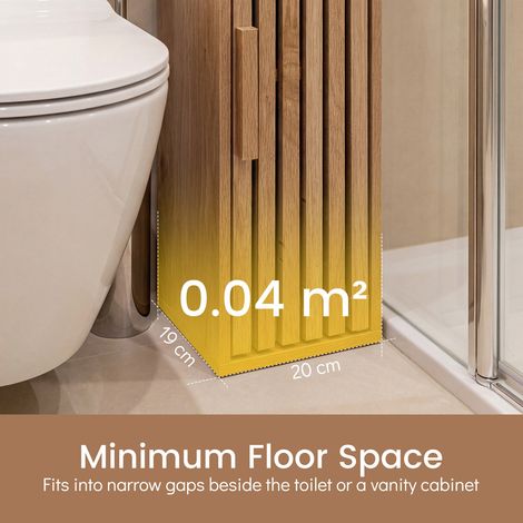 Meuble porte-papier toilette naturel avec étagère réglable, rangement fermé et porte magnétique pour salle de bains et WC (1/5)
