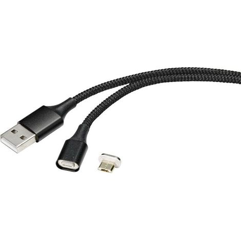 Trywise Câble USB USB 2.0 USB-A mâle, USB-Micro-B mâle 1.00 m noir connecteur magnétique RF-4746074 Y427242 (1/4)