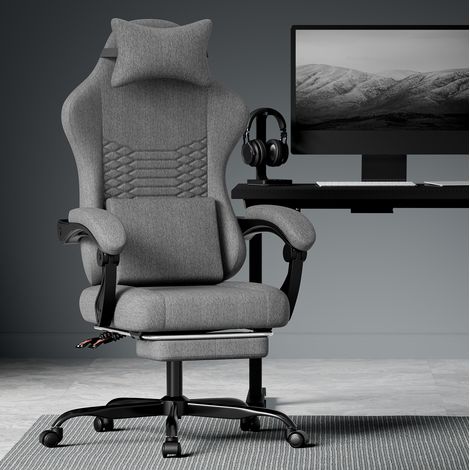 Chaise de bureau gaming MEUBLIV gris foncé 58,5 x 63 x 120,5 cm avec repose-pieds (1/5)