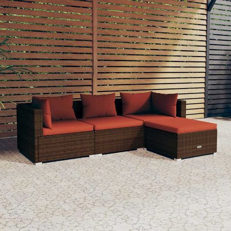 Salon de jardin 4 pcs Ensemble Table et Chaise de Jardin - avec coussins Résine tressée Marron BV832964 - BonneVie (1/5)