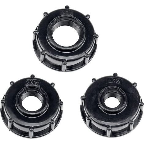 Adaptador de depósito de descarga IBC de 3 piezas, adaptador de tapa de depósito de agua de plástico S60 x 6, conexiones de adaptador IBC, grifos de rosca gruesa 1/2, 3/4, 1 pulgada, negro (1/4)