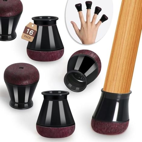 Coussinets de pieds de chaise pour planchers en bois massif, capuchons en silicone adhérents, silencieux, taille M, pack de 16, teinte noire (1/4)