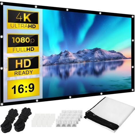 100" Écran de Projection,16: 9 4K HD, Portable Pliable Extérieur pour Vidéoprojecteurs Écran 88" x 48" (221 x 125 cm), pour Cinéma Maison, Commercial, Fête, Bureaux, Nuit de Cinéma (1/5)