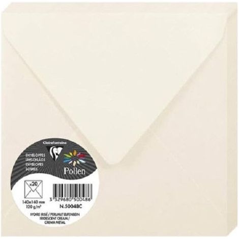 Enveloppe - CLAIREFONTAINE - Pollen - 140x140 mm - 120g - Ivoire irisé - Paquet de 20