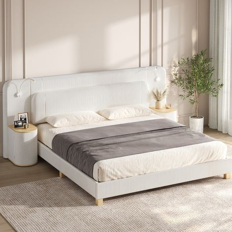 Polsterbett 140x200 cm Cord Beige mit LED-Nachttischen, ohne Matratze – MEUBLIV (1/5)