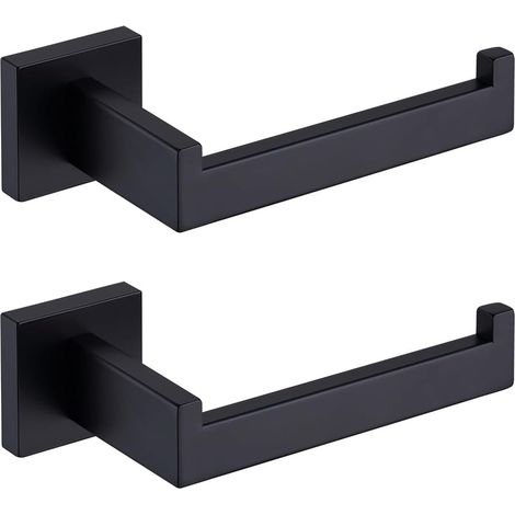 Portarotolo di carta igienica nero opaco, per bagno e cucina, in acciaio inox, design quadrato moderno, confezione da 2 pezzi. (1/5)