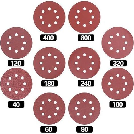 Sanding Discs Sanding Sheets 10 Sizes - 40/60/80/100/120/180/240/320/400/800 (1/5)