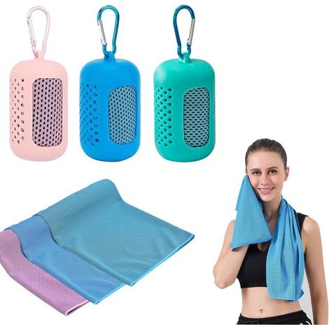 Asciugamani sportivi in microfibra ad asciugatura rapida (confezione da 3, 30x90 cm) con custodia portatile in silicone per riporli. (1/5)