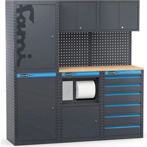 arredamento modulare per officina fami "linea 391" con armadi a 1 anta, modulo di servizio e cassettiera in lamiera antracite 182,4x49,5x190 cm (1/4)