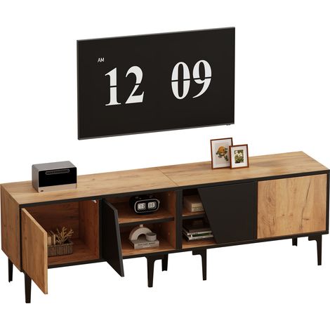 ELVMI Mobile TV 4 Vani, Ante Inclinate, 7 Piedini, Pannello Truciolare, Naturale Nero, 160 x 36,5 x 45 cm (1/5)