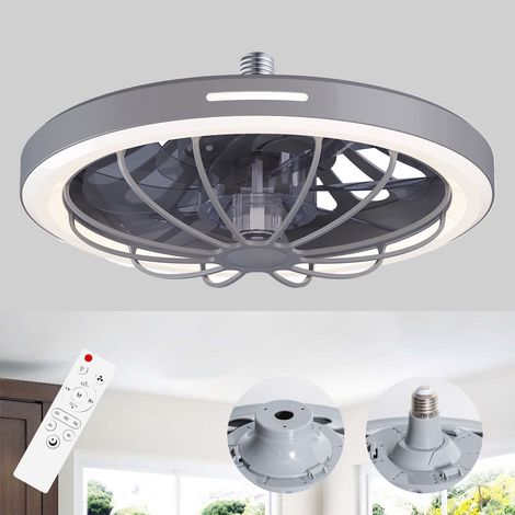 Plug-in remote control fan with dimmable LED light, gray with white cover, 30W, 220V, E27 socket (1/5)