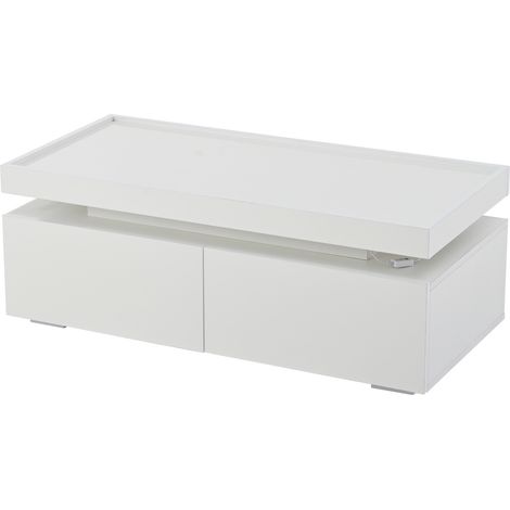 Couchtisch 95 x 45 x 35 cm mit LED, 2 Schubladen und halboffener Ablage, Hochglanz Weiß, MODENUIT (1/5)