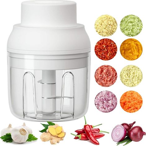 Mini hachoir de cuisine électrique, hachoir à ail portable de 250 ml avec chargement USB (blanc) (1/5)