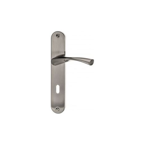 Quincadeco – Poignée de porte coulissante Coralie clé nickel mat – Plaque ronde acier – Entraxe 195mm – Pour épaisseur de porte 38 à 46mm
