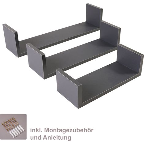 3er Wandregal-Set in grau