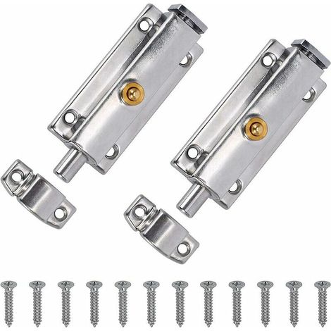 Lot de 2 verrous pour porte coulissante, en acier inoxydable, épaisseur du cylindre 66 mm, verrou coulissant (avec vis)