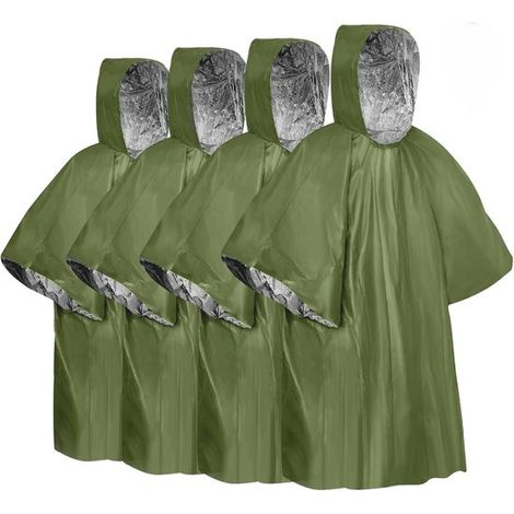 Poncho de pluie d'urgence, ensemble de 34 sacs de couchage isolants en film polyester avec capuche, chauds, imperméables et coupe-vent, adaptés au camping, à la randonnée et autres activités de plein (1/5)