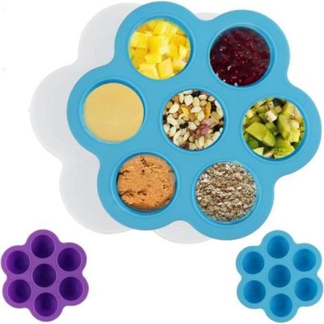 Bac a Glacons avec Couvercle Bebe 2 Pièces Petit Pot Conservation Bébé Sans BPA Congeler Les Purées De Bébé, (Bleu-Violet) (1/4)