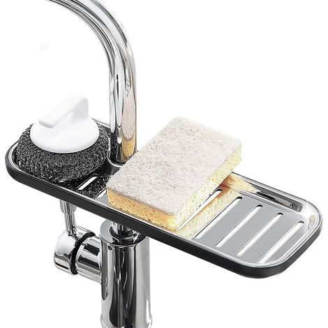Soporte antideslizante de acero inoxidable para grifo de cocina, ideal para jabón y esponjas organizador de fregadero. (1/5)