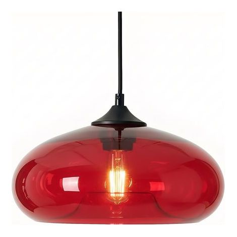 Suspension Industrielle Vintage Ronde Verre Coloré, Lampe Suspendue -Plafond Retro Loft Bar E27, Lustre Pour Cuisine Salle À Manger Chambre (Rouge) (1/4)